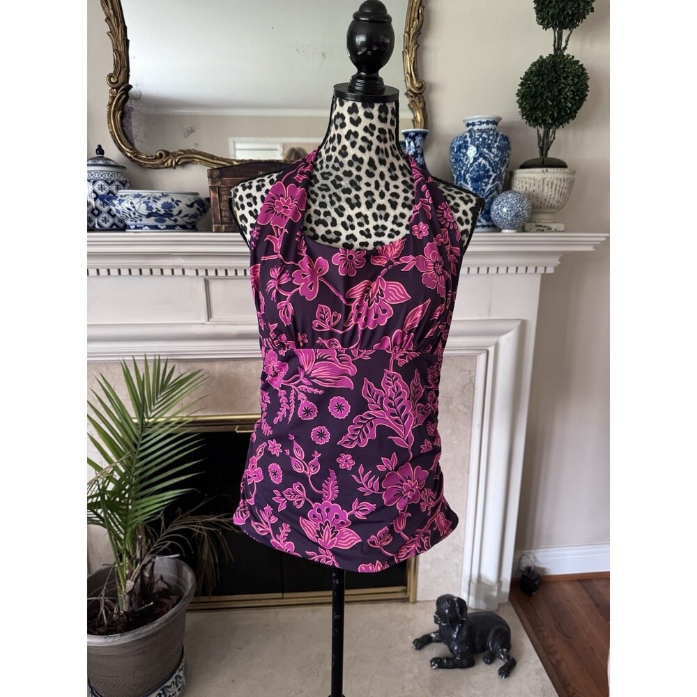 Lands' End Black & Pink Floral One-Piece Swimsuit
